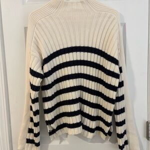 Abercrombie & Fitch Cream and Black Striped Turtleneck Sweater